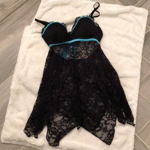 Sexy lace slip- black and turquoise